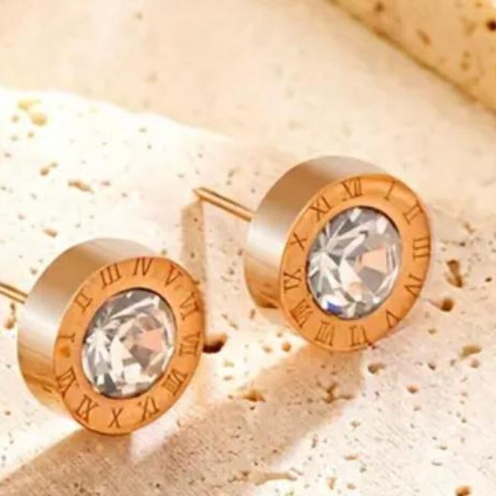 NEW- High-quality stainless steel hypoallergenic Golden stud earrings - ROSEGOLD - Picture 4 of 5
